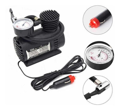 Mini Compresor Aire 12v 300 Psi Bicicletas Moto E-roca Qp1227500 Tecnotienda Negro