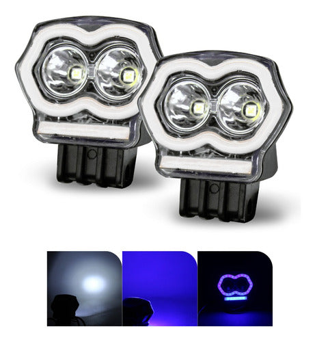 Par Faro Led Ojo Buho Con Aro Led Estrobo Moto Chopper 12v