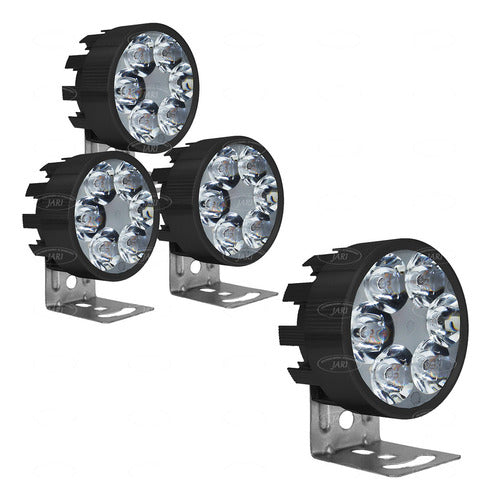 4 Faros 6 Led Redondo 18w Fijo Estrobo Auto Moto Aluminio