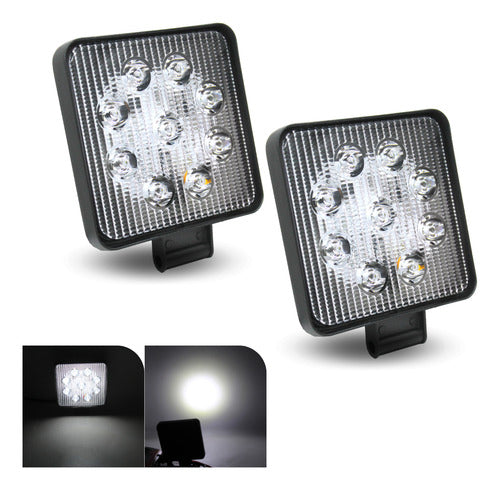 2 Faros 9 Led Redondos O Cuadrados Luz Fija Y Estrobo Slim