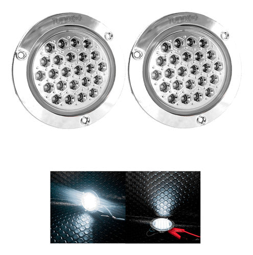 2 Plafones 24 Led Redondo Camión Cuarto Estrobo Stop 12-24v