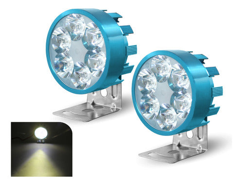 Faro Redondo 6 Led 12v Alta, Baja,estrobo (2 Pzas.) Azul