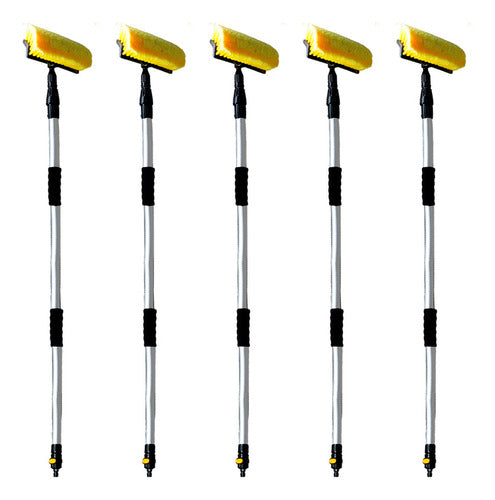 5 Cepillos Extendibles 2.4m Lavado Conexion A Manguera Color Amarillo