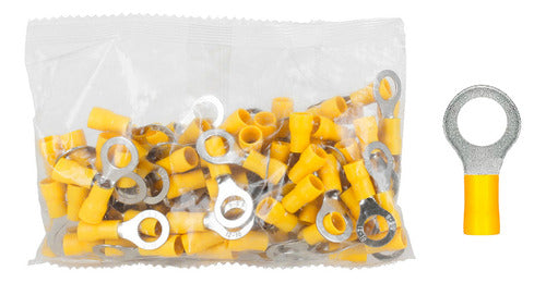 100 Pz Terminales De Ojillo 3/16 (10-12 Awg) Pvc Amarilla Color Amarillo