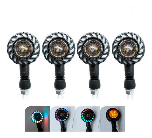 4pz Direccionales Led Moto Doble Funcion Tipo Redondo Rgb