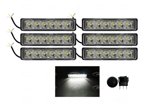 Faro 6 Led Horizontal Con Estrobo (6 Pzas.) + Switch Regalo