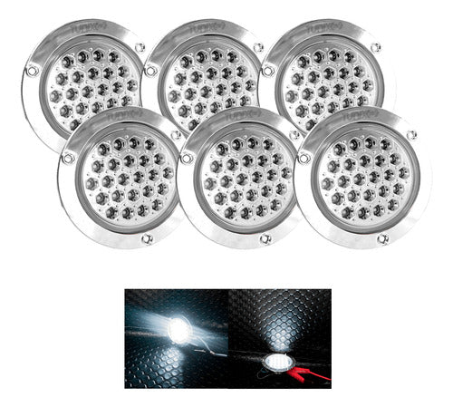 6 Pz Plafones 24 Led Redondo Camion Cuarto Estrobo Stop 12v