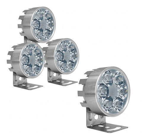 4 Faros 6 Led Redondo 18w Fijo Estrobo Auto Moto Aluminio