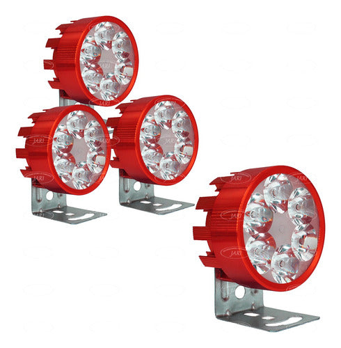 4 Faros 6 Led Redondo 18w Fijo Estrobo Auto Moto Aluminio