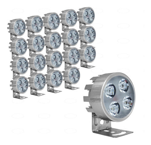 20 Faros 4 Led Redondo 12w Fijo Estrobo Auto Moto Aluminio
