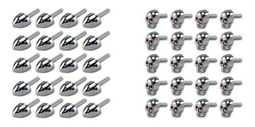 20 Tornillo Para Porta Placa Metálico Cromado Calavera Punta