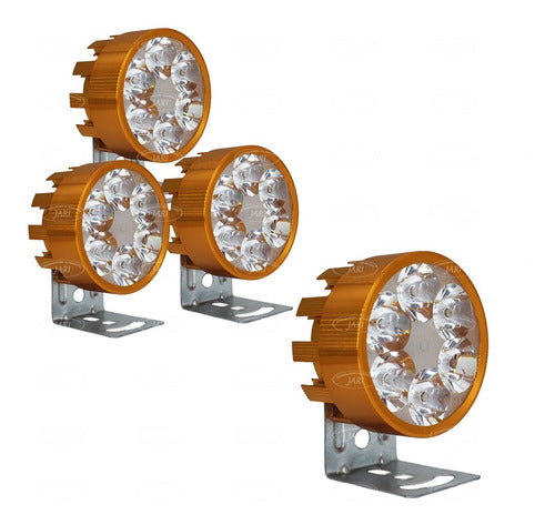 4 Faros 6 Led Redondo 18w Fijo Estrobo Auto Moto Aluminio