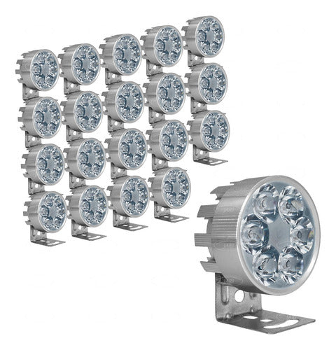 20 Faros 6 Led Redondo 18w Fijo Estrobo Auto Moto Aluminio