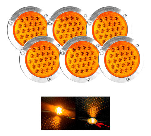 6 Pz Plafones 24 Led Redondo Camion Cuarto Estrobo Stop 12v