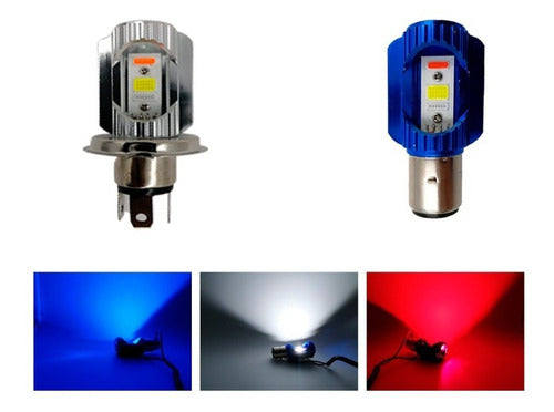 Bombilla Led Para Moto Blanco Con Estrobo Azul/rojo H4 O B35