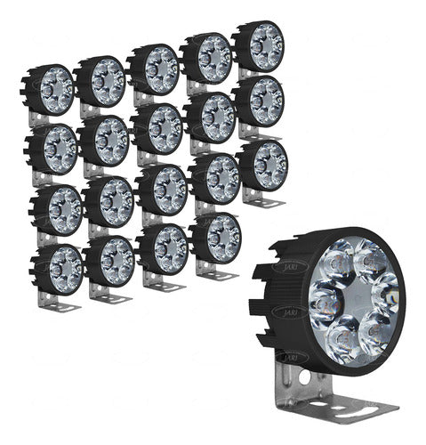 20 Faros 6 Led Redondo 18w Fijo Estrobo Auto Moto Aluminio