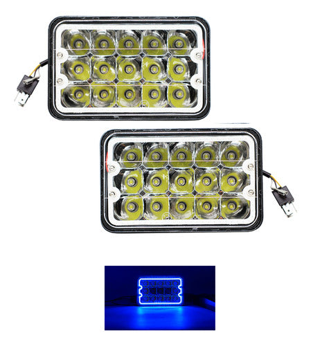 Par Faros Unidad 4x6 15 Led Con Aro Led Alta Y Baja H4